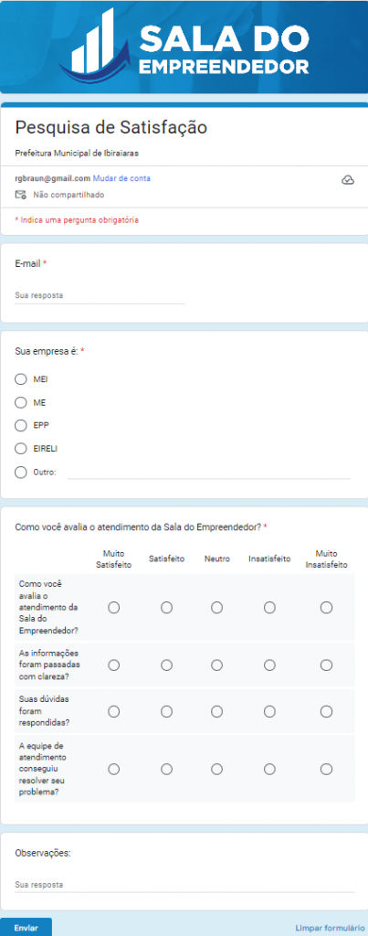 Página pesquisa de satisfação Ibiraiaras
