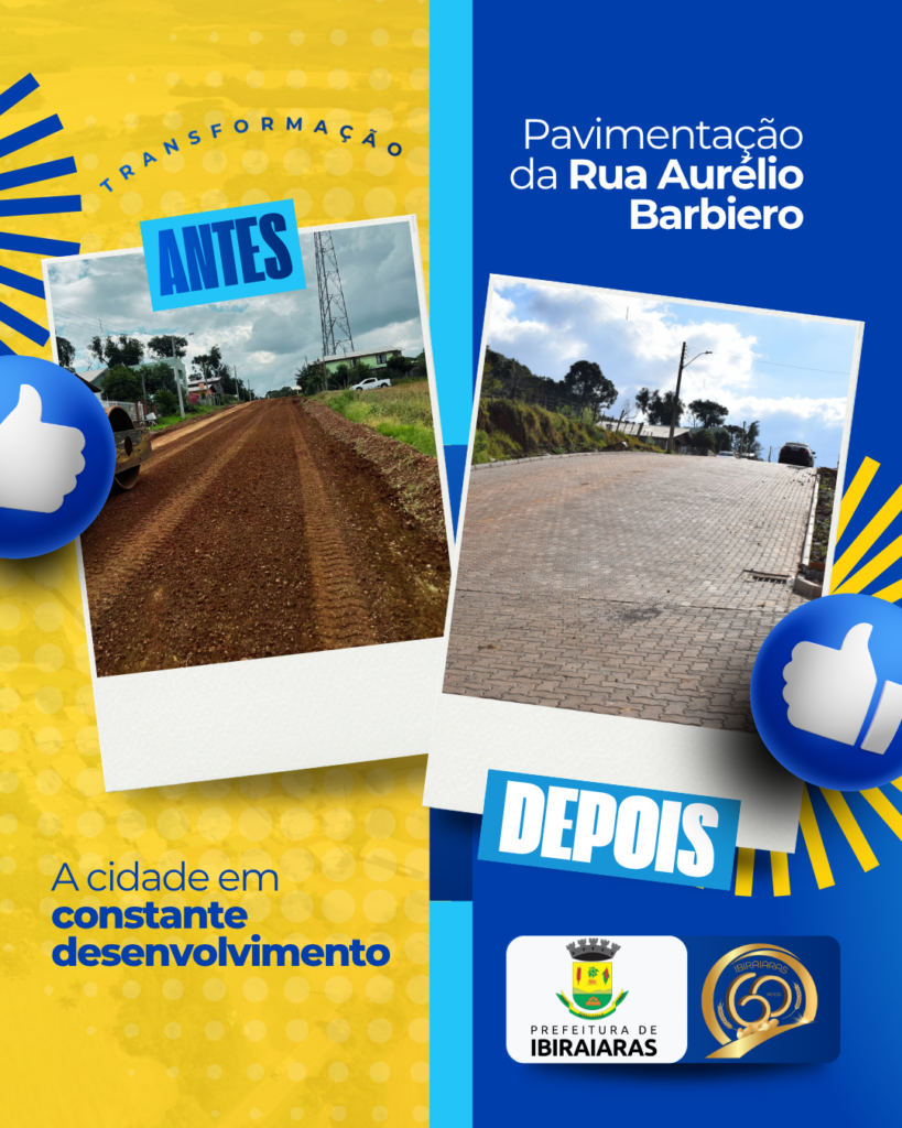 Calçamento rua antes e depois